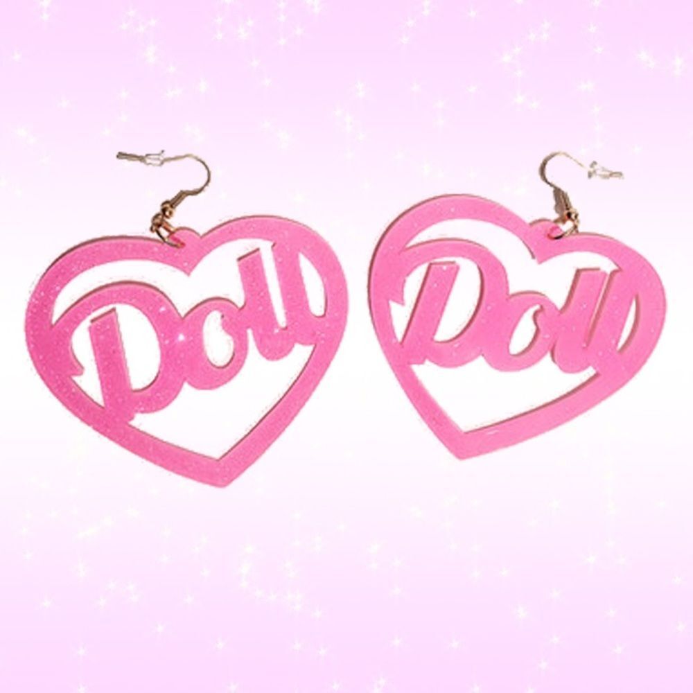 Pink Heart Doll Earrings